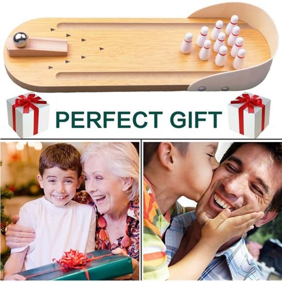 Table Top Mini Bowling Game Set-Tabletop Wooden Board Mini Arcade Desktop - Picture 6 of 6